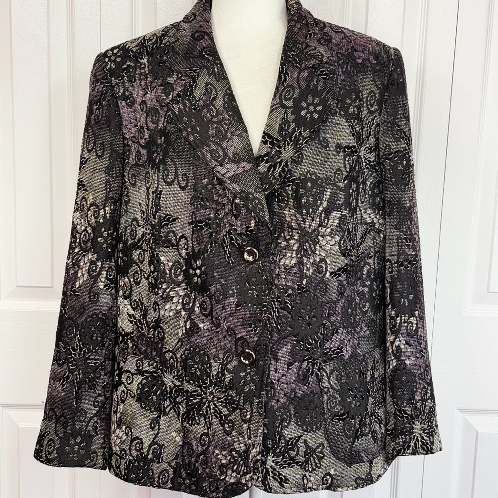 Harve Benard Black & Purple Multi Floral Jacquard Blazer Jacket 16W
